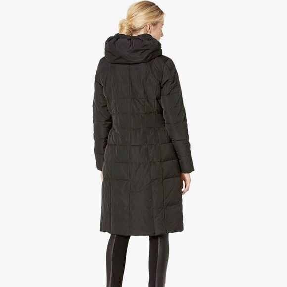 Cole Haan Signature Quilted Hooded Down Mid-Length Taffeta Puffer Coat Black XL - Picture 5 of 16